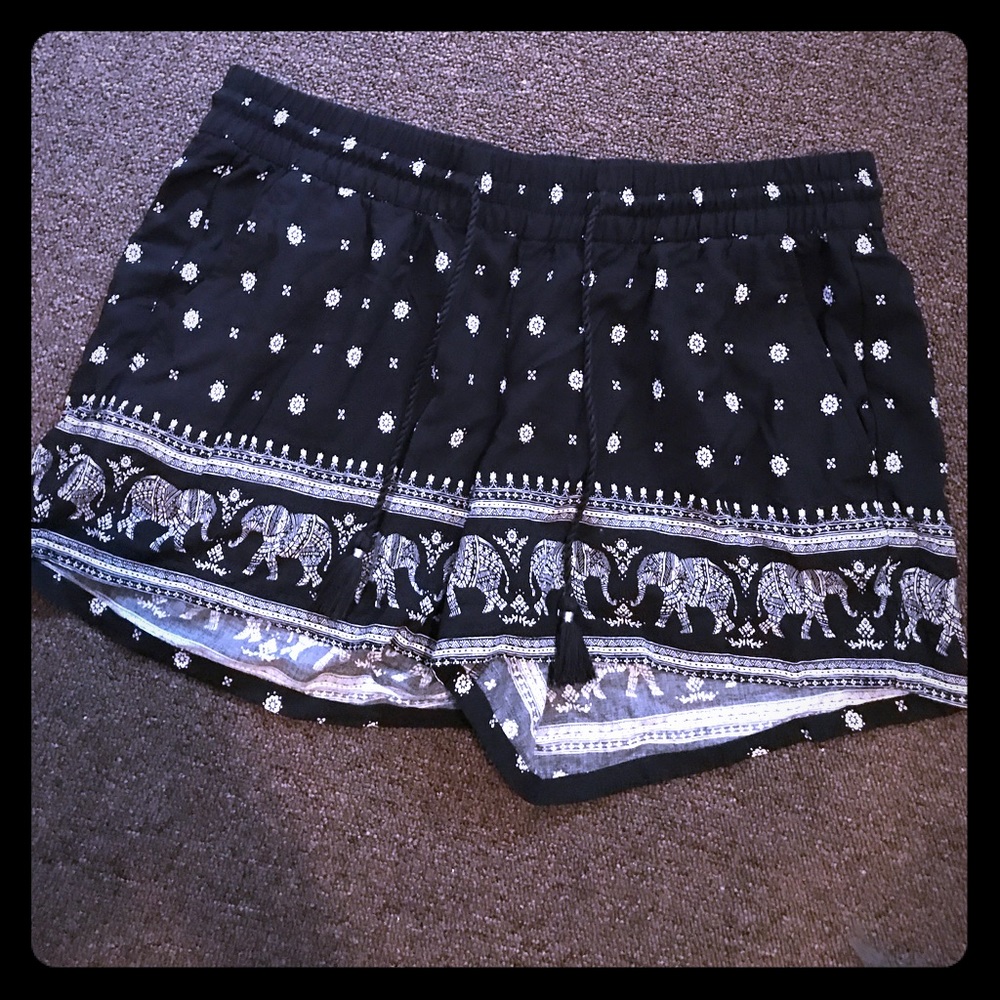 Boho elephant print shorts with elastic waist