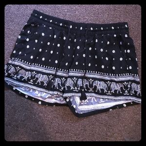 Boho elephant print shorts with elastic waist