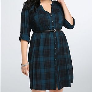 Plaid Button Front Shirt Dres