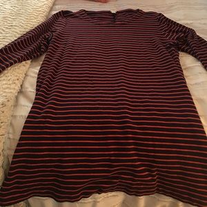 J Crew long sleeve red and navy striped dress