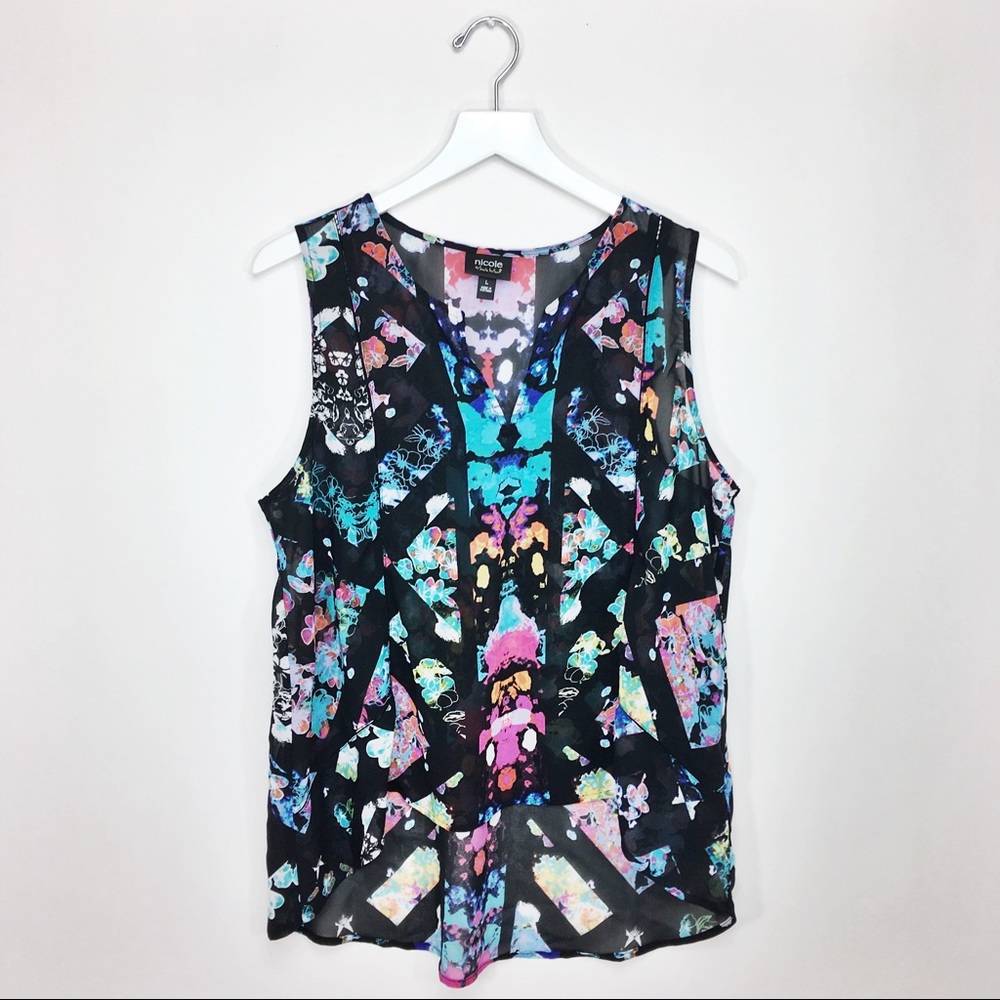 Nicole Miller Sleeveless Floral V Neck High Low