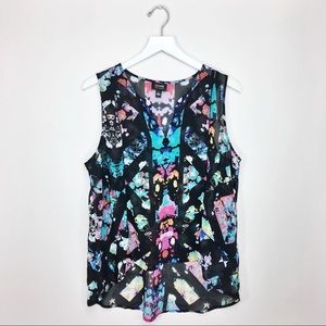 Nicole Miller Sleeveless Floral V Neck High Low