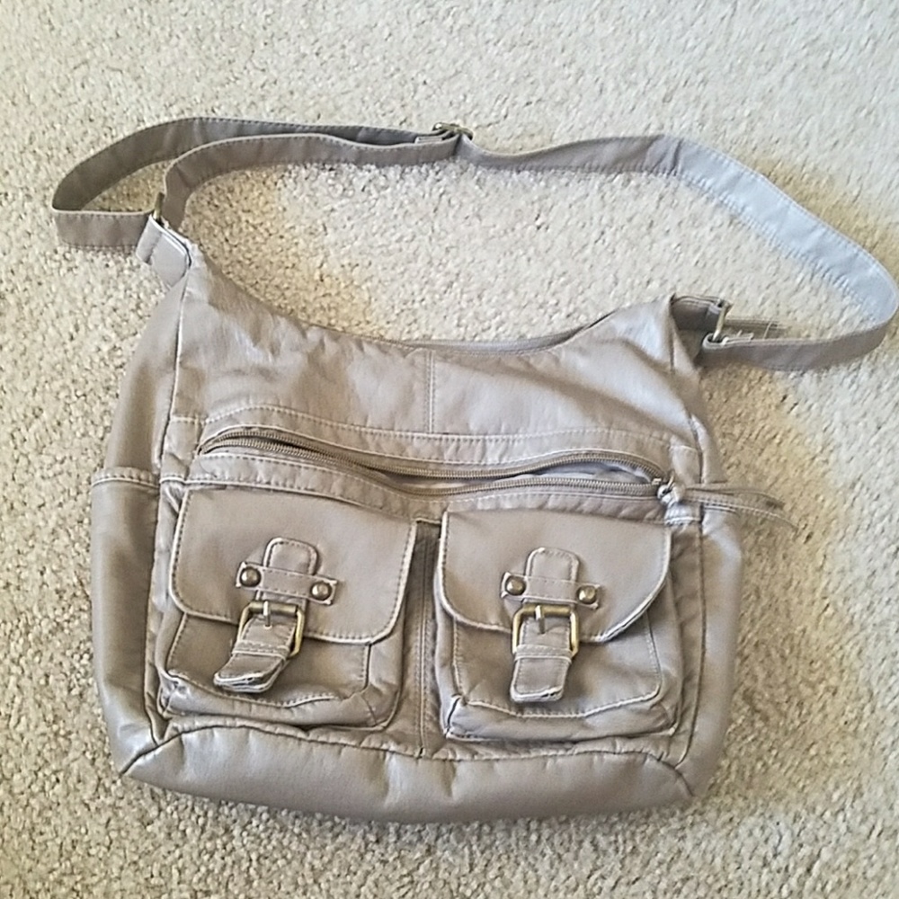 Gray faux leather over the shoulder bag