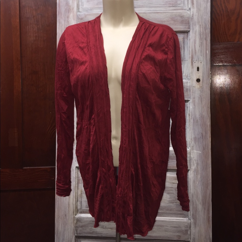 Red Cardigan with Textured Stripes