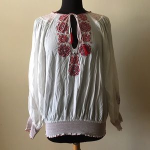 Susana Monaco Red and White Peasant Top