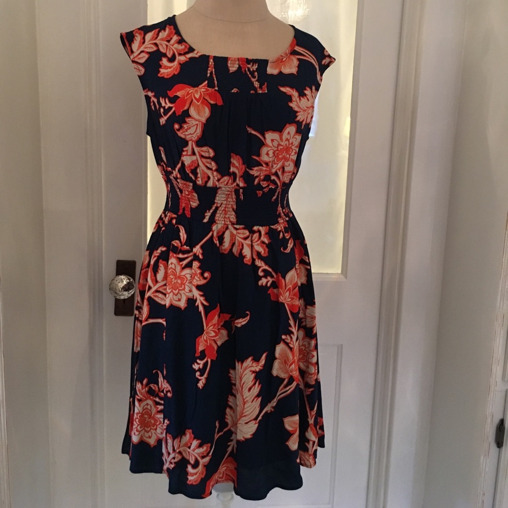 NWT Anthropologie Navy & Orange Floral Sundress
