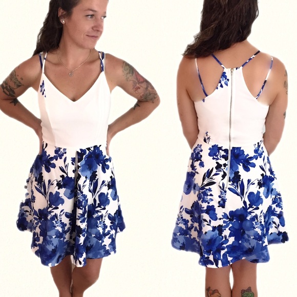 Sale! Fit and Flare Blue Floral Dress - Picture 2 of 6