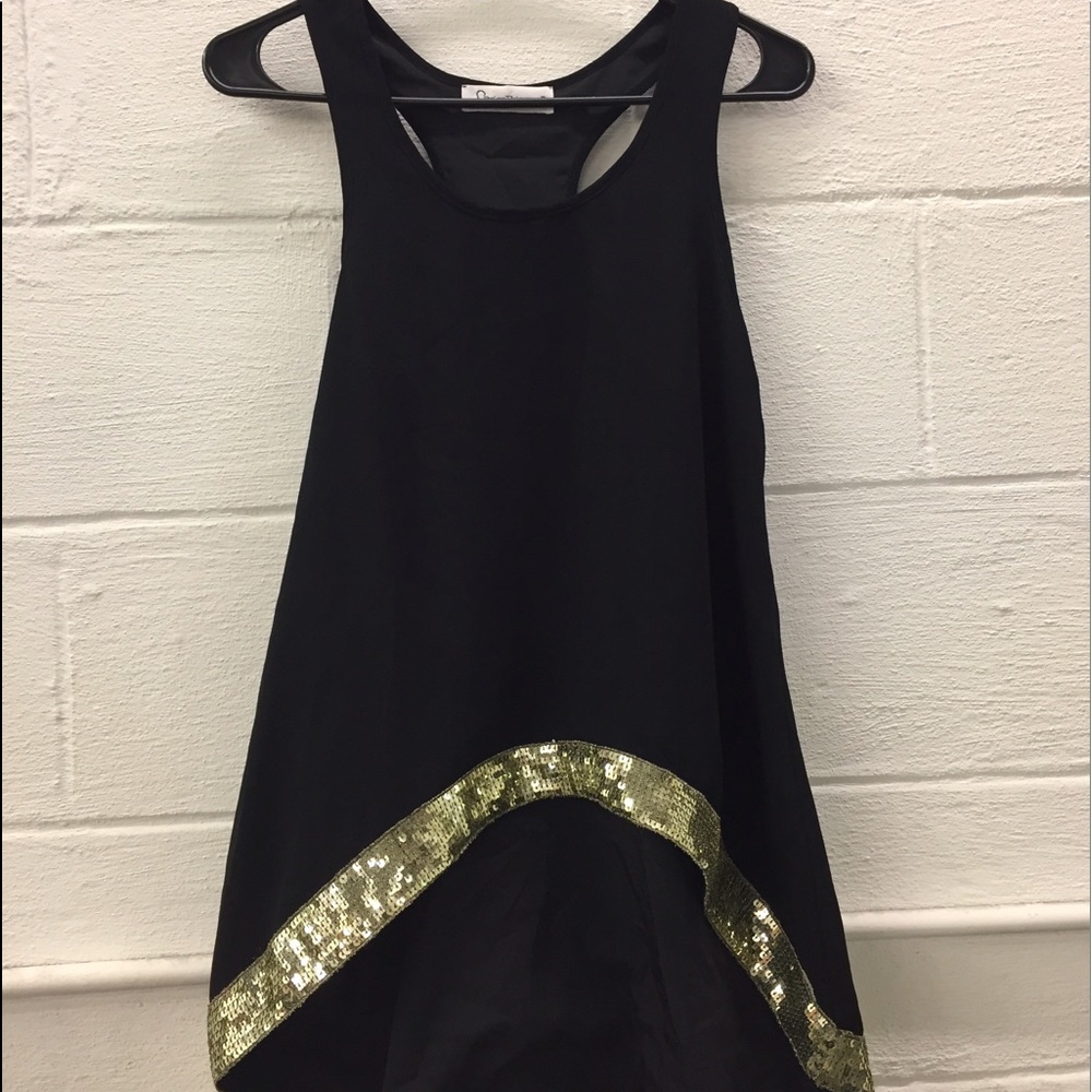 Women's racerback hi low tank with gold sequins