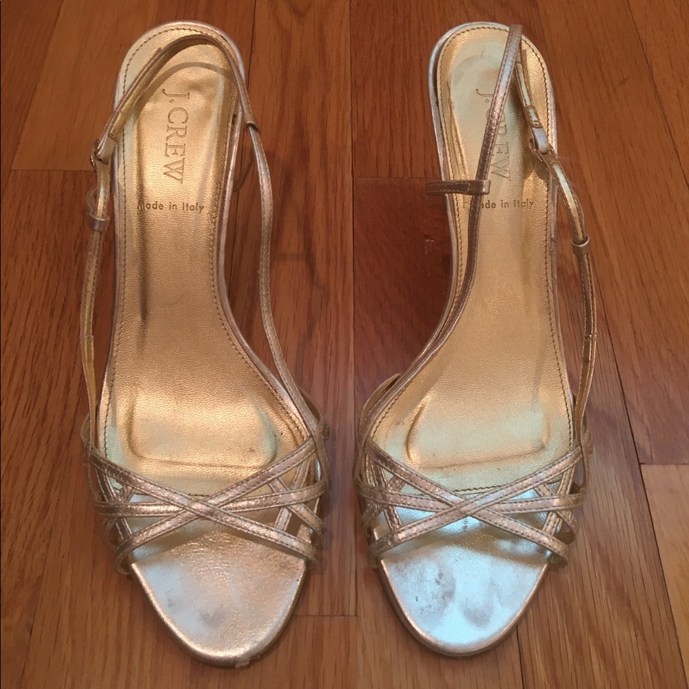 J Crew gold sandal heels size 8.5