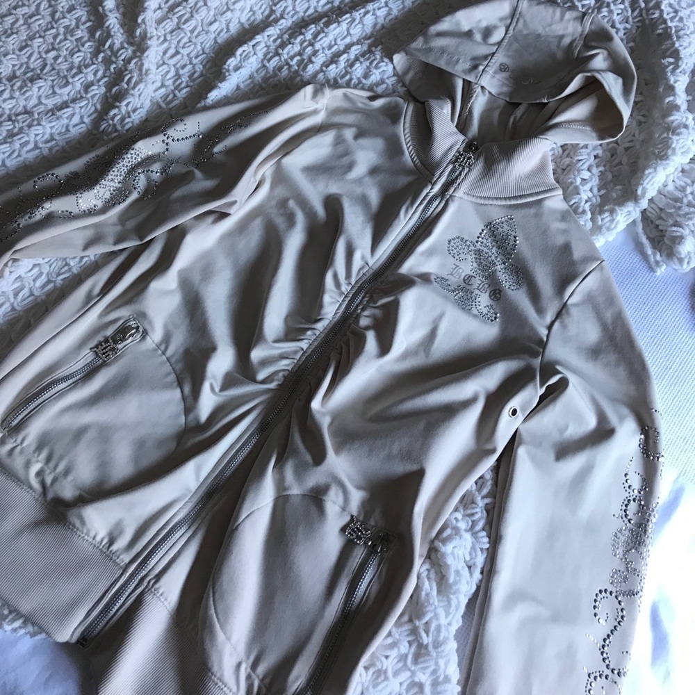 BCBG zip up embellished hoodie. Like new.