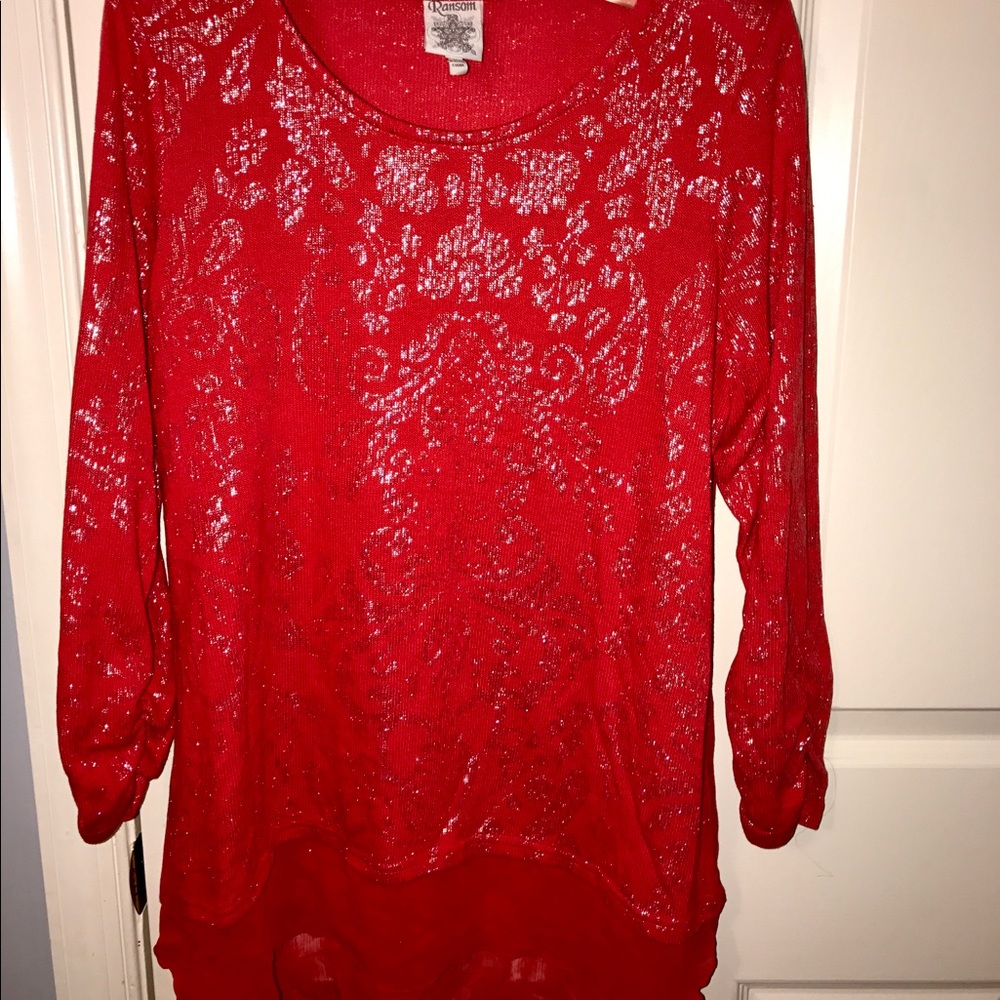 Red and silver lightweight, long sleeve top