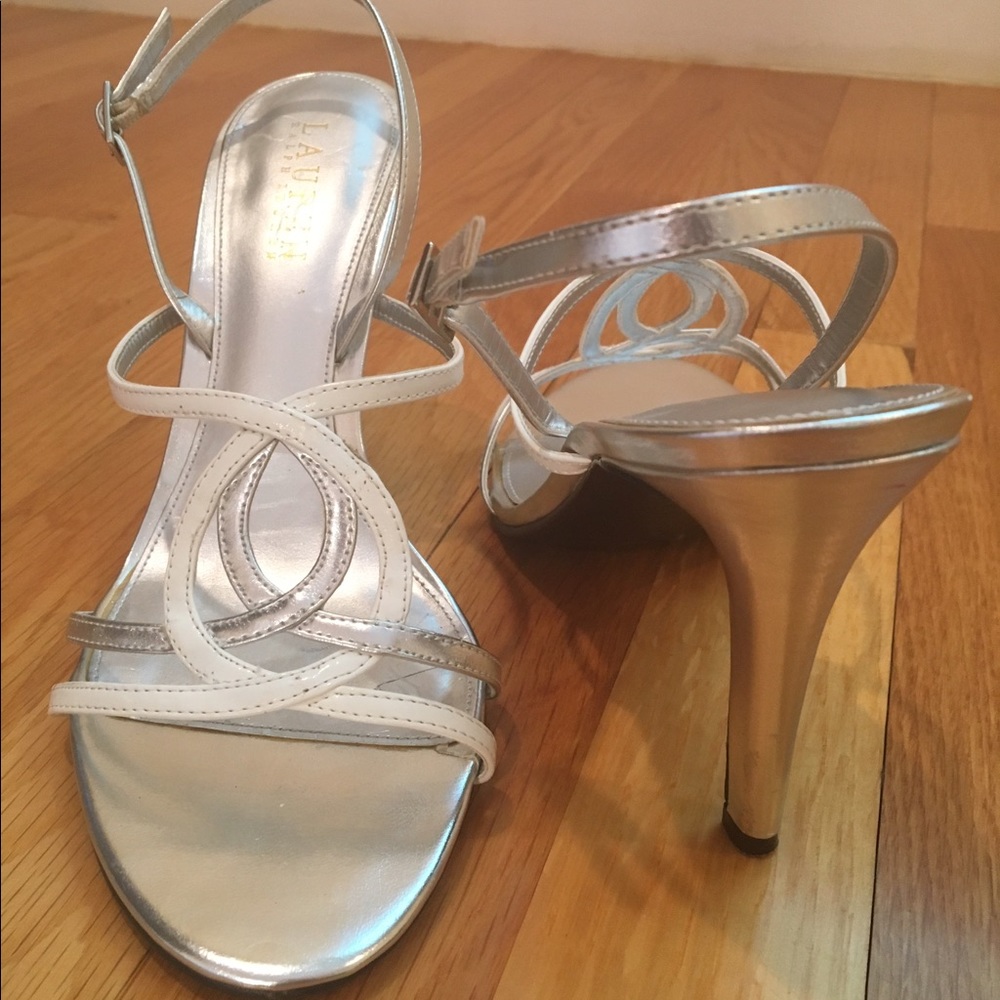 Silver and white Ralph Lauren heels