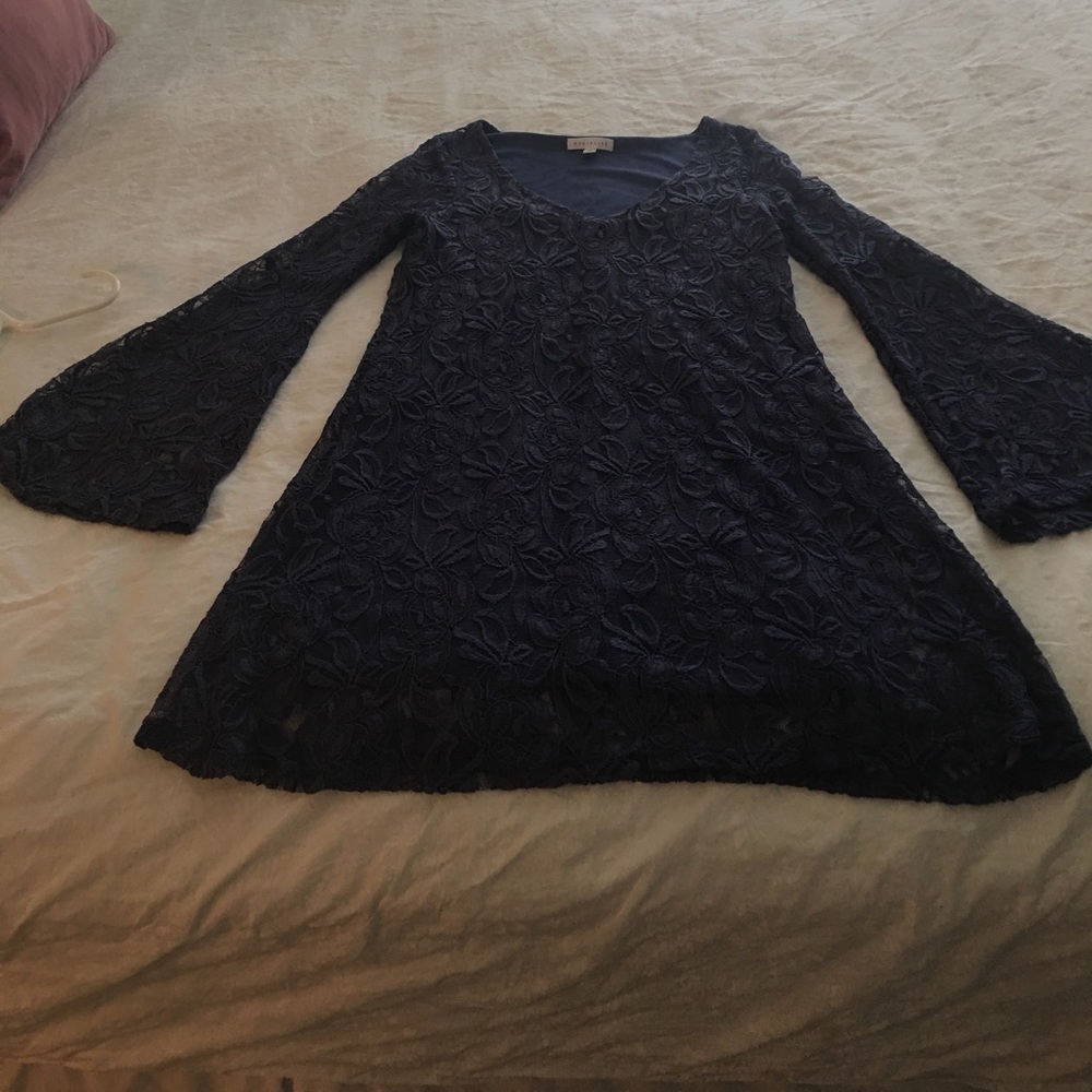 Blue Long Sleeve Eyelet Dress