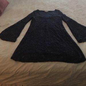 Blue Long Sleeve Eyelet Dress