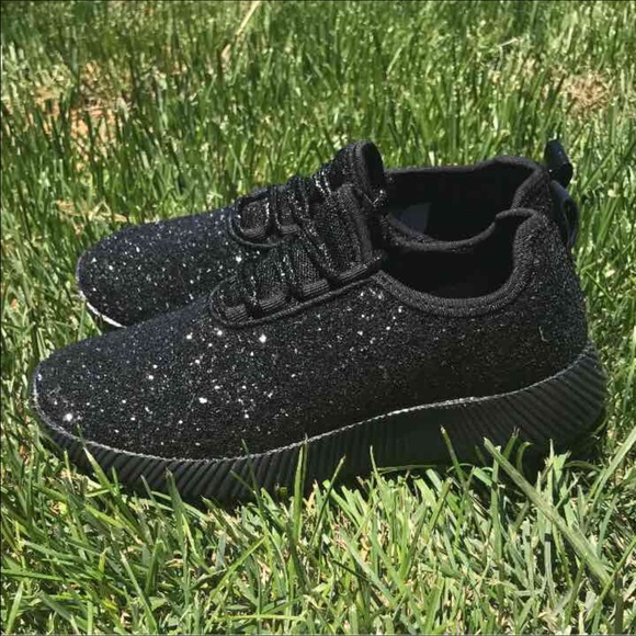 << Black Sparkle n Shine Glitter Sneakers Shoes >> - Picture 3 of 4