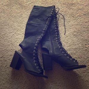 Black knee laceup booties