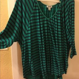 Green/navy striped 3/4 sleeve shirt