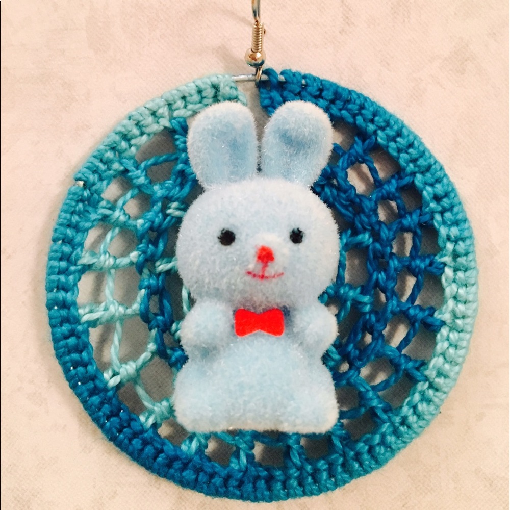 Blue Crochet Bunny Rabbit Earrings