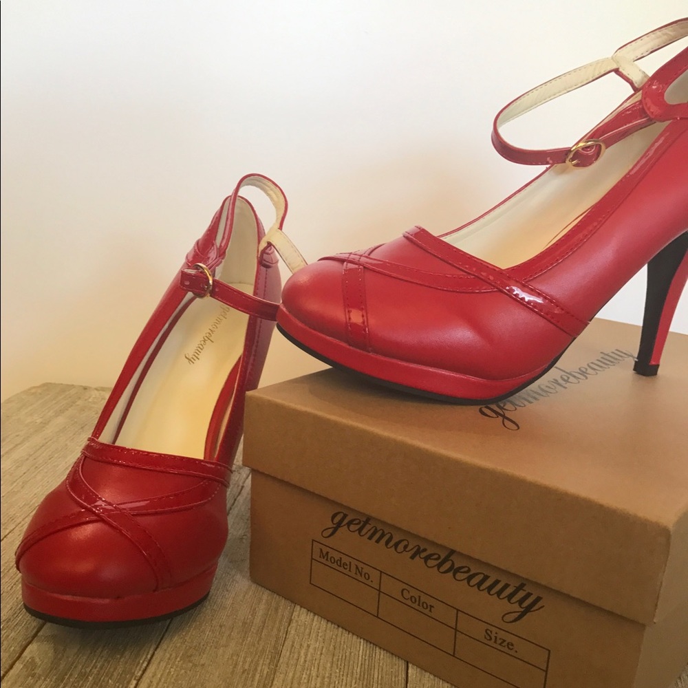 Get More Beauty Red Strap Vintage Inspired Heels