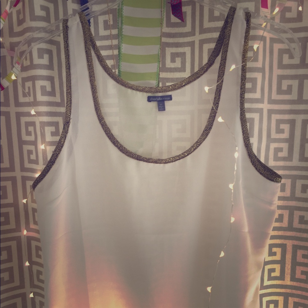 Gold trimmed white tank top