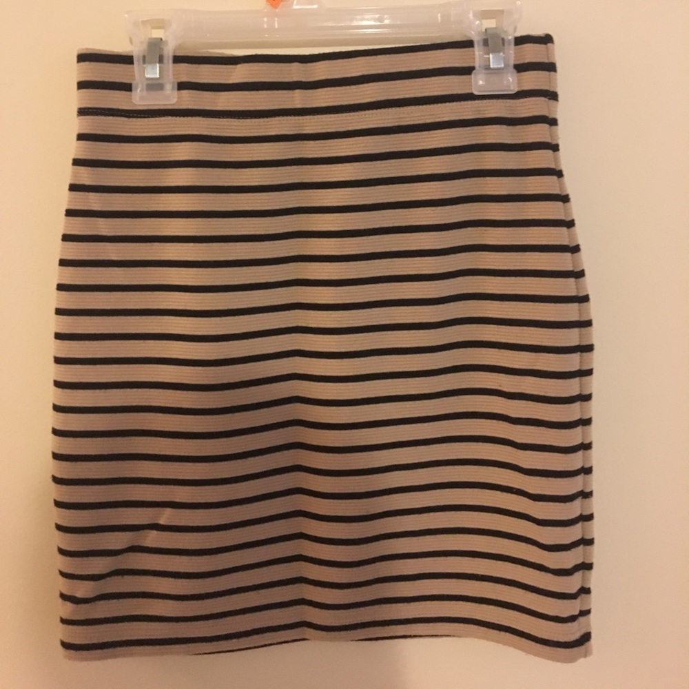 Tan and black striped mini skirt