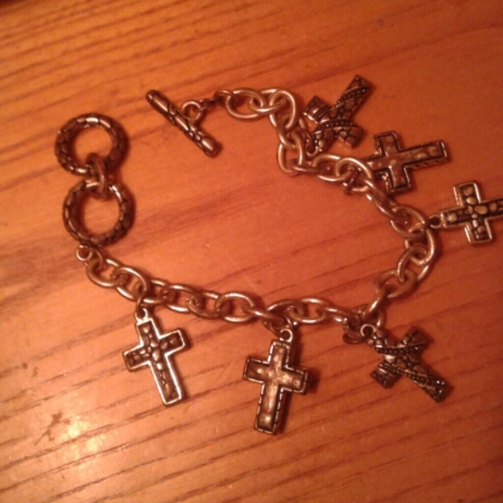 Vintage silver crosses charm bracelet