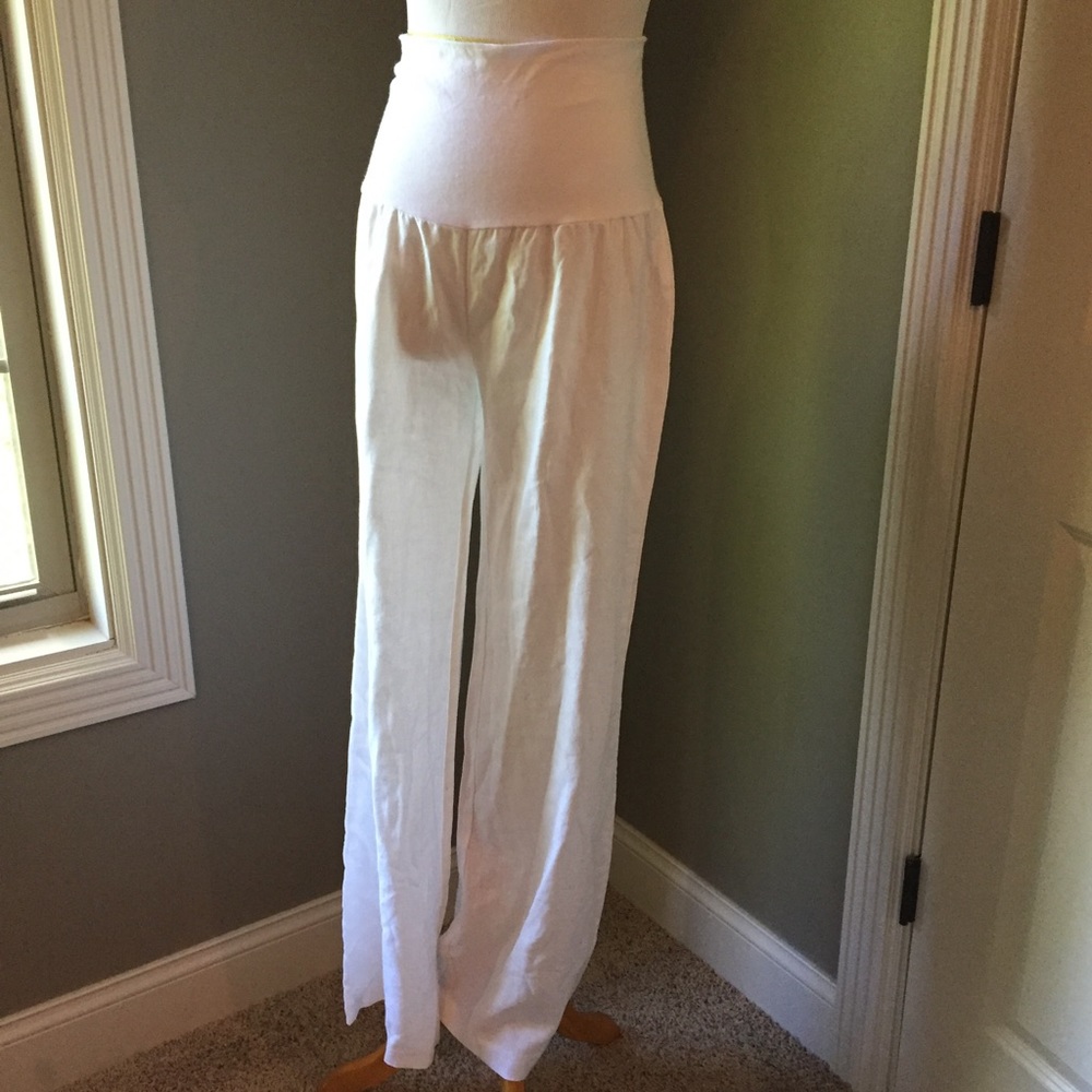 Linen pants with stretchy cotton waste band.
