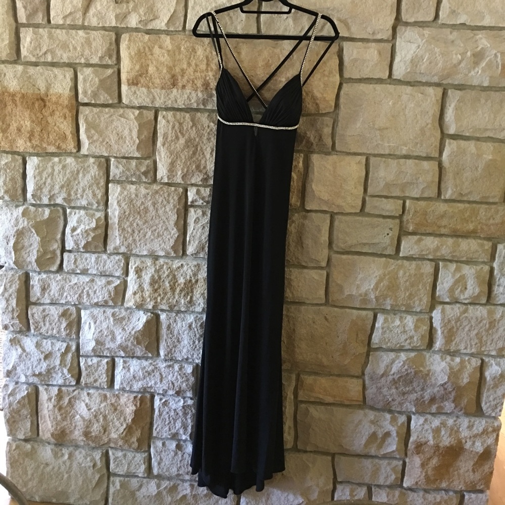 Black long dress w/rhinestone straps