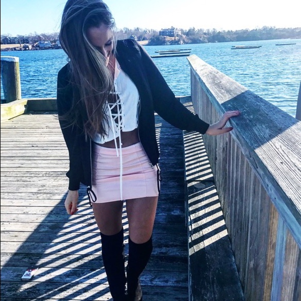 Light pink faux leather skirt