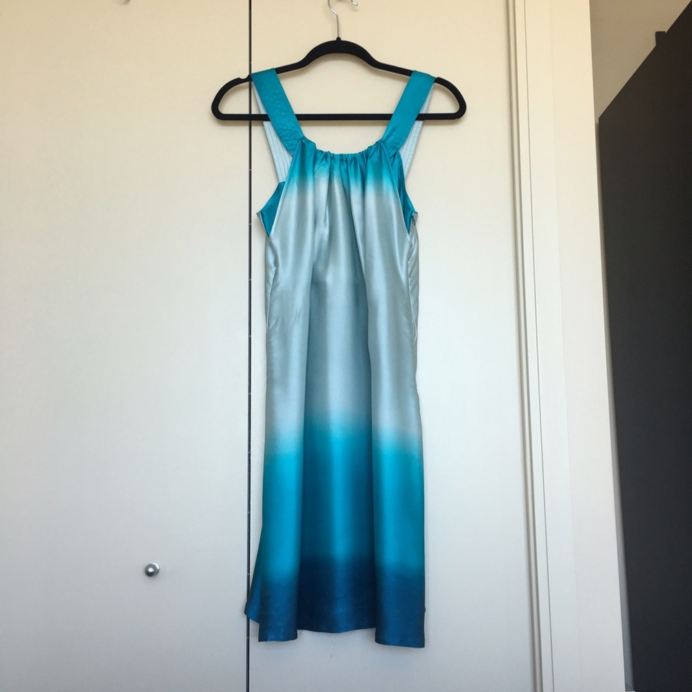 Blue ombré 100% silk cocktail dress
