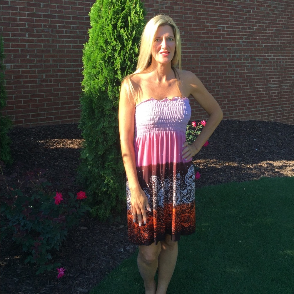 Pink and moca strapless