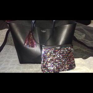 Black leather Victoria's Secret Tote and pouch