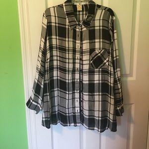 Black plaid tunic length shirt