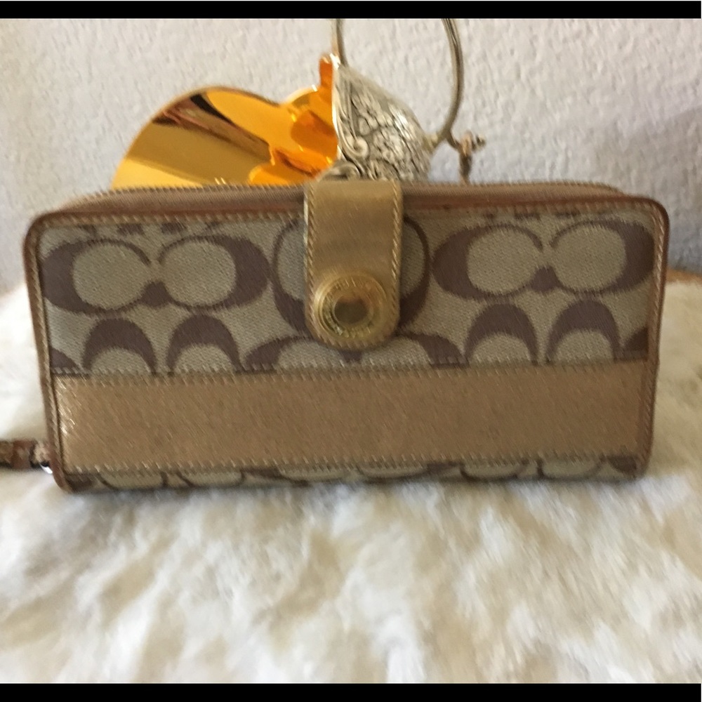 Coach Signature Stripe Zip Around Accordion Wallet