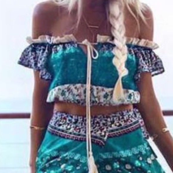 🌴Nora Teal Bohemian Off the Shoulder😎 Set 2 Left - Picture 3 of 8