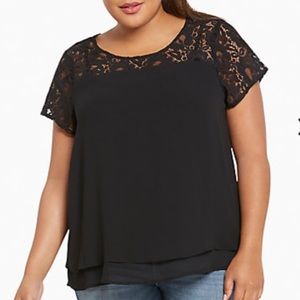 Lace Inset chiffon layered top