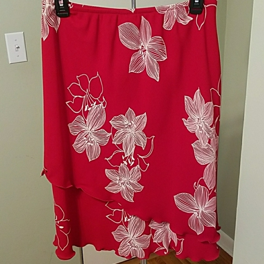 Red floral skirt