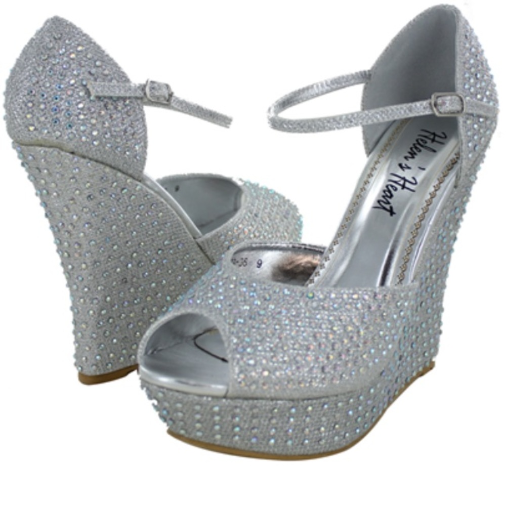 5" bejeweled wedge with 2" platform worn once