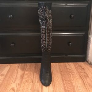 Knee high studded black boots