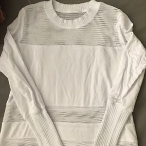 Alo Yoga White mesh sweater top
