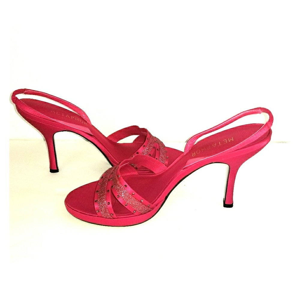 Fushia/Pink Open Toe Shoes w/ Rhinestones Sz9.5