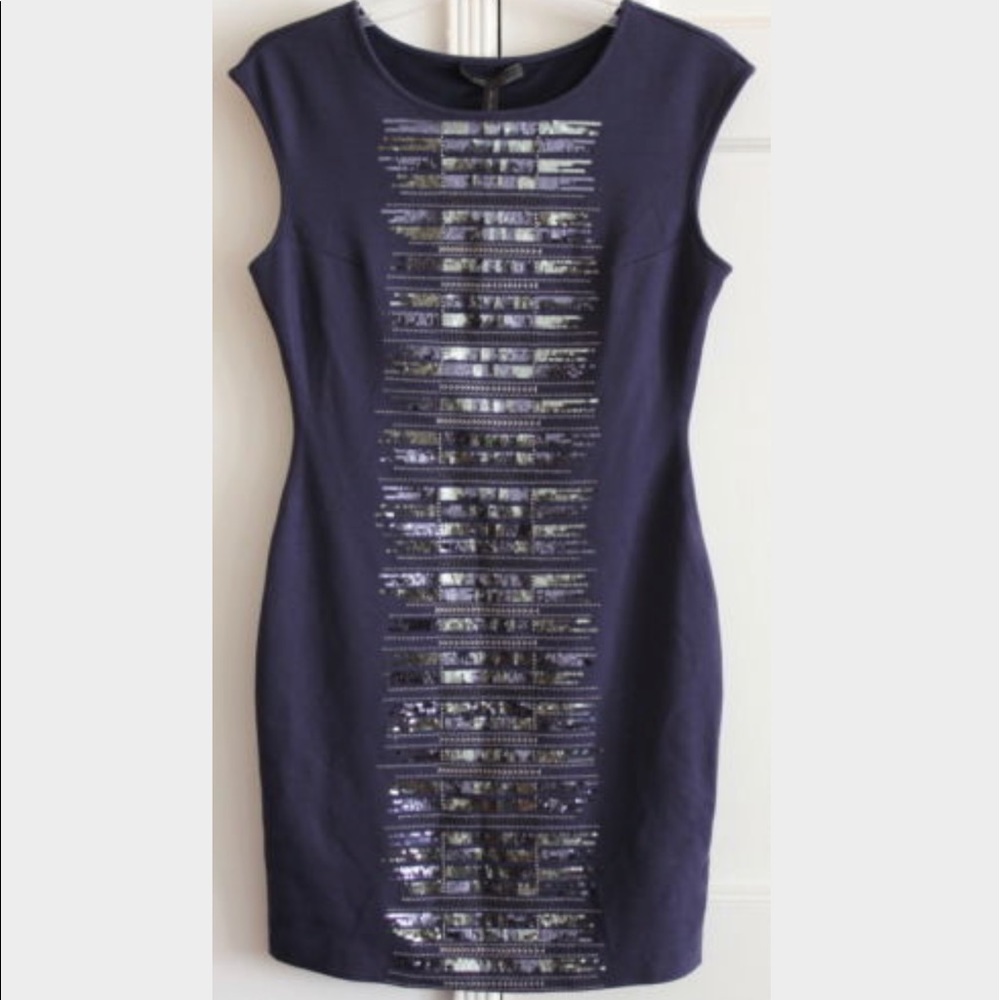 BCBG Max Azria Navy Embellished Front Dress