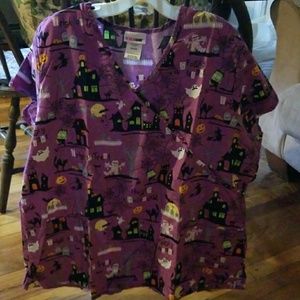 Halloween themed scrub top