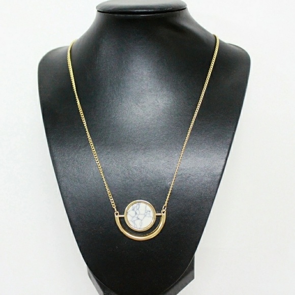 Marble and Gold Half Circle Necklace - Picture 2 of 5