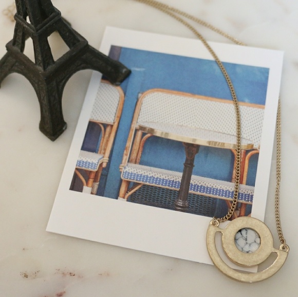 Marble and Gold Half Circle Necklace - Picture 3 of 5