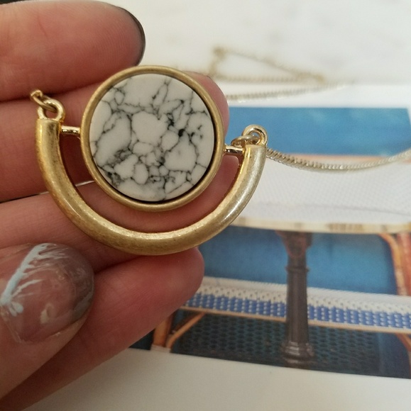 Marble and Gold Half Circle Necklace - Picture 4 of 5