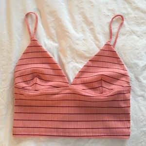 Crop Top Coral with Burgandy Stripes,