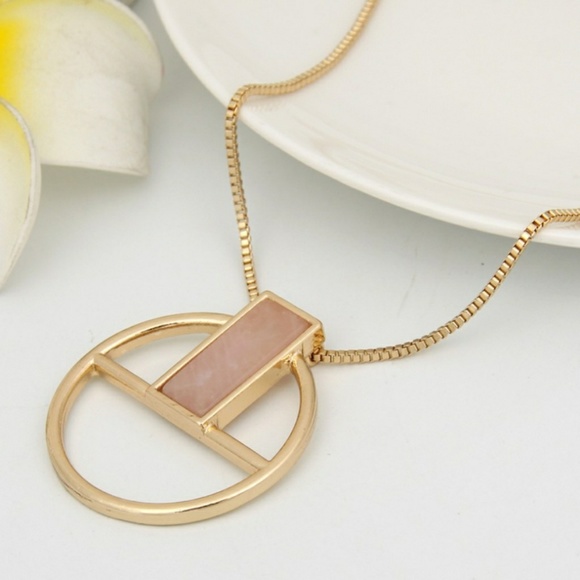 Circle Pendant Necklace With Pink Stone - Picture 3 of 5