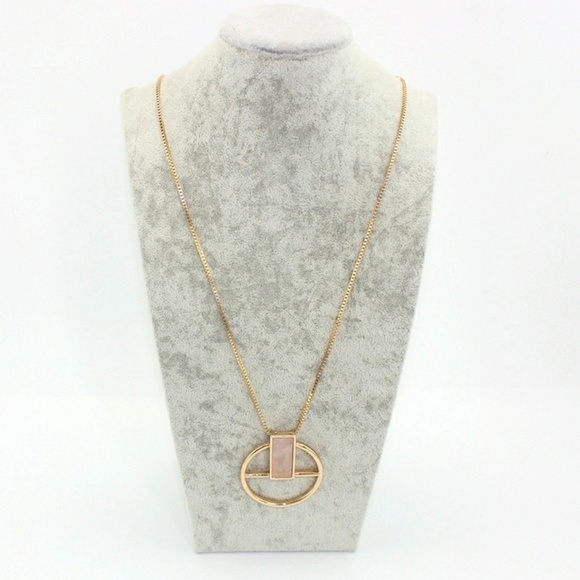 Circle Pendant Necklace With Pink Stone - Picture 4 of 5