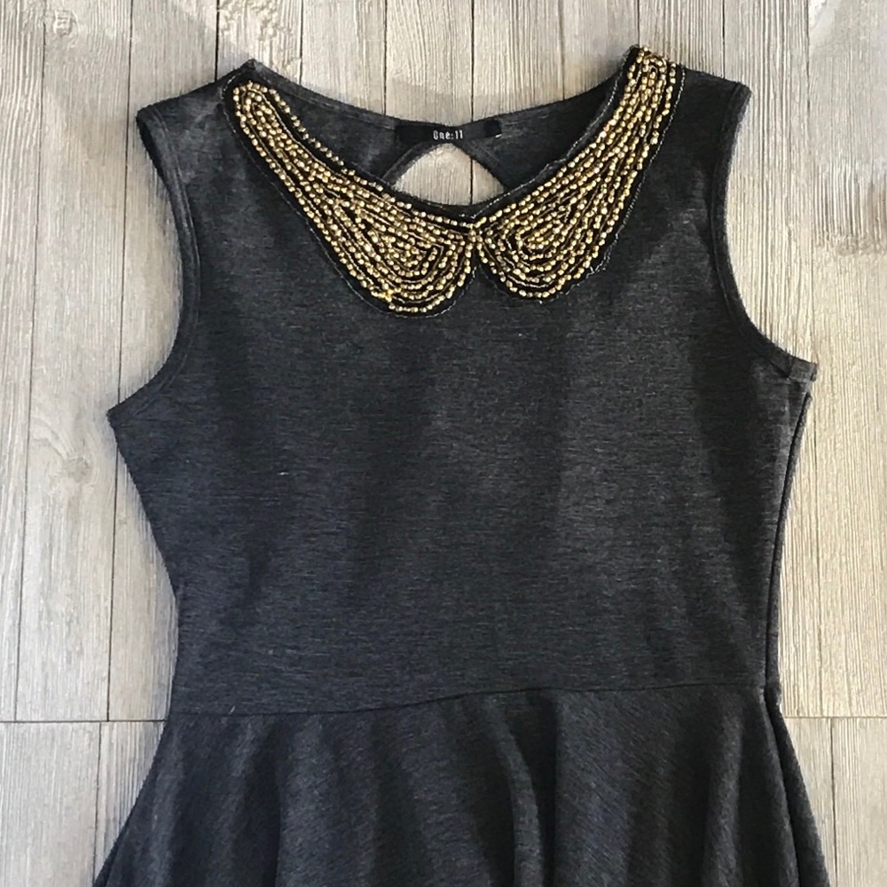 Grey Dress with gold embellished Peter Pan collar